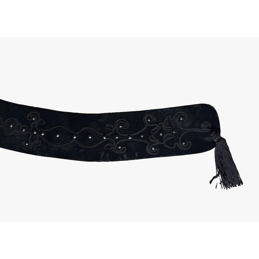 Vintage Suede Leather High Waist Belt Womens Wide Applique Passementerie w Studs